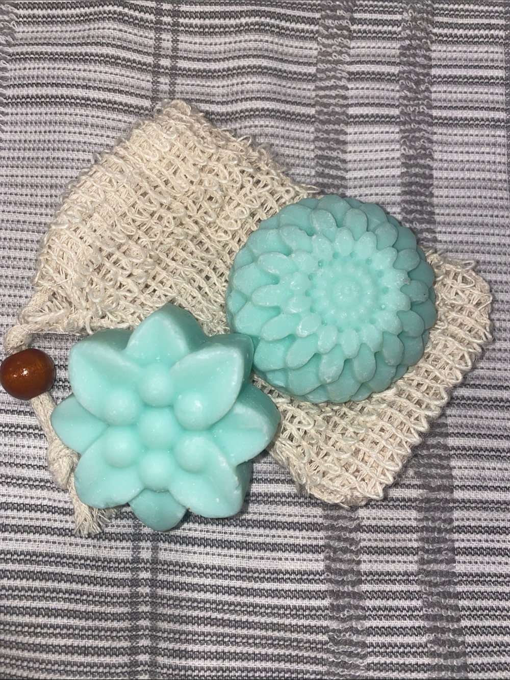 Handcrafted beef tallow soap bars with sisal soap saver
